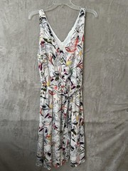 A New Day Dress Womens XL White Multi Floral Print Sleeveless Belted Rayon Lined
