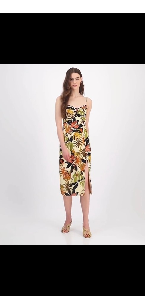 Row a Juniors&rsquo; Scalloped Printed Slip MIDI Dress – Natural Xxs