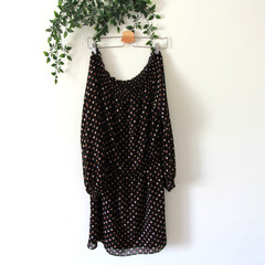 White House Black Market Black Brown Printed Lined Smocked Long Sleeve Dress L