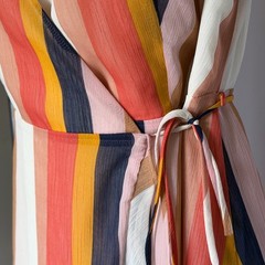 All In Favor Isabella Striped Wrap Mini Dress w/ Tie Thru – Colorful Summer – XS