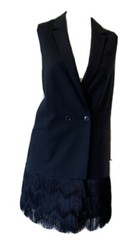 Banana Republic Collection Solid Black Wool 2 Button Fringe Drop Waist Dress 8