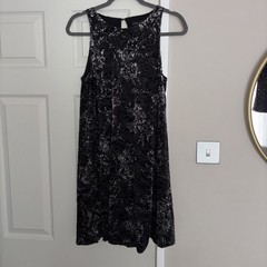 Adrienne Vittadini Ladies Dress black Grey velvet flocked Sleeveless size medium
