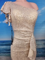 Nwt Ababalaya Women&rsquo;s Gold Goun Sequin Dress Size Small One-shoulder
