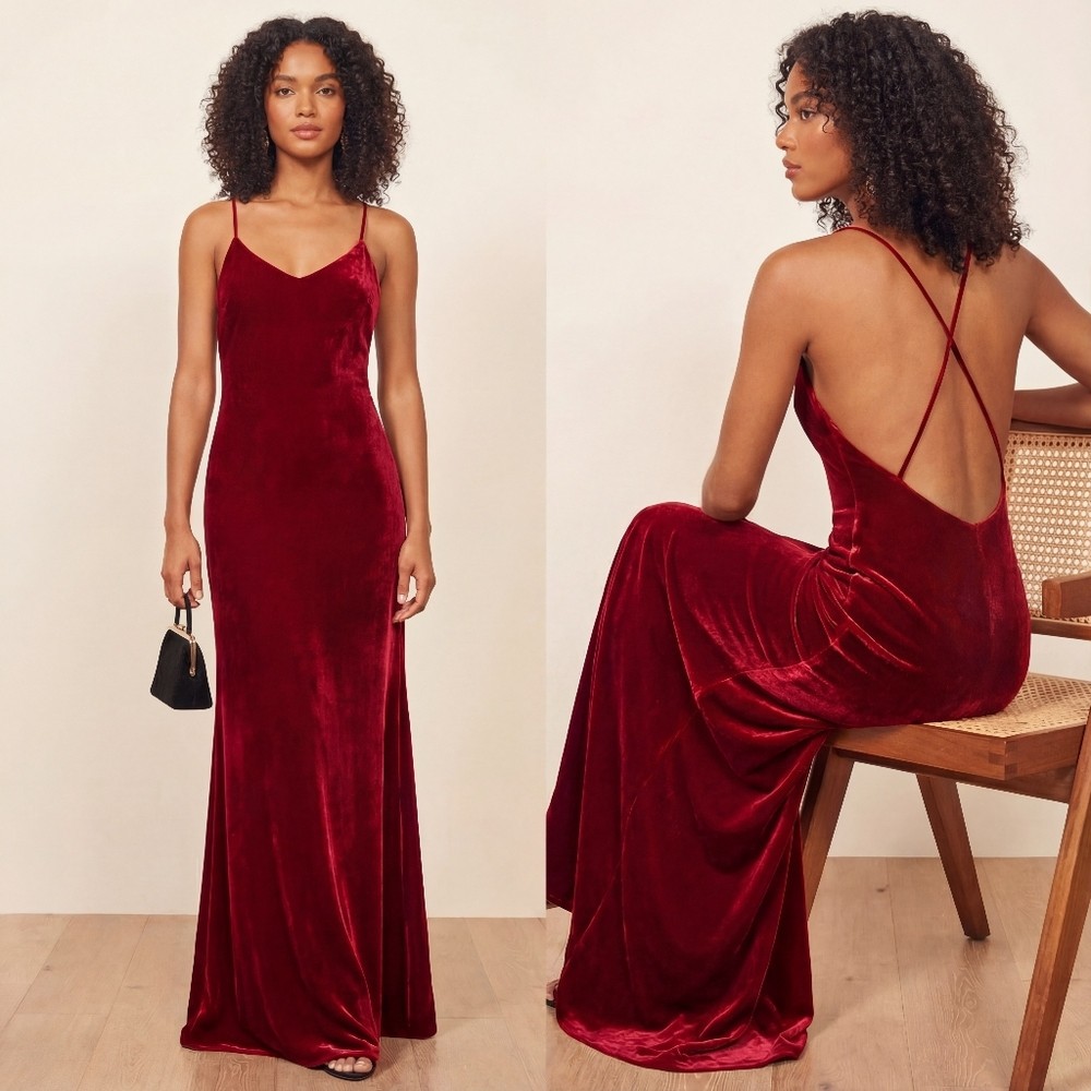 Reformation Rimini Velvet Maxi Slip Dress M Crimson Red