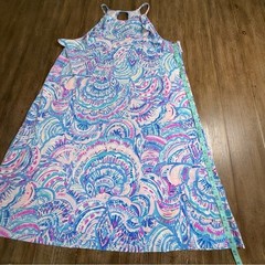 Lilly Pulitzer Margot Dress M Halter Mini Swing Dress Blue abstract seashells