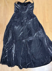 CASSANDRA STONE Size 16 Gray Strapless Beaded Chiffon Evening Gown