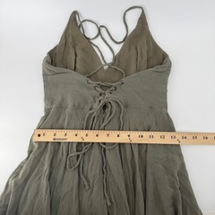 Lulus Skater Dress Women M Olive Green Lace Up Back Strappy V-Neck Mini Boho