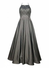 Charcoal Gray Beaded Halter Gown