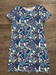 Sail To Sable Medium Dress Blue Pattern Short Sleeve 95% Cotton 5% Spandex