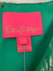 Lilly Pulitzer Green Gold Metallic Palm Leaf Long Sleeve Dress Sz 10 Medium NWT