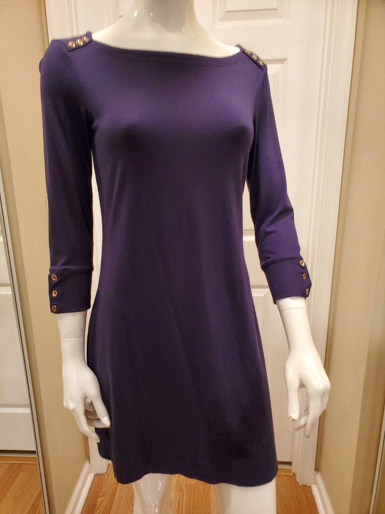 UPF 50 navy Sophie dress xs 93% rayon 7% spandex 3/4 slv reg $138