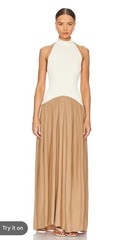 Solid & Striped Soglio Halter Color Block Khaki Cream Neutral Maxi Dress Large