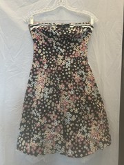 Teeze Me Junior&rsquo;s Black Floral Strapless Dress 97% Cotton /3%Spandex Sz 3 NWWT