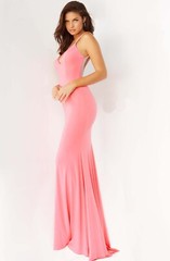 Jovani Hot Pink Open Embellished Back Plunging V-Neck Dress Size 4 $590