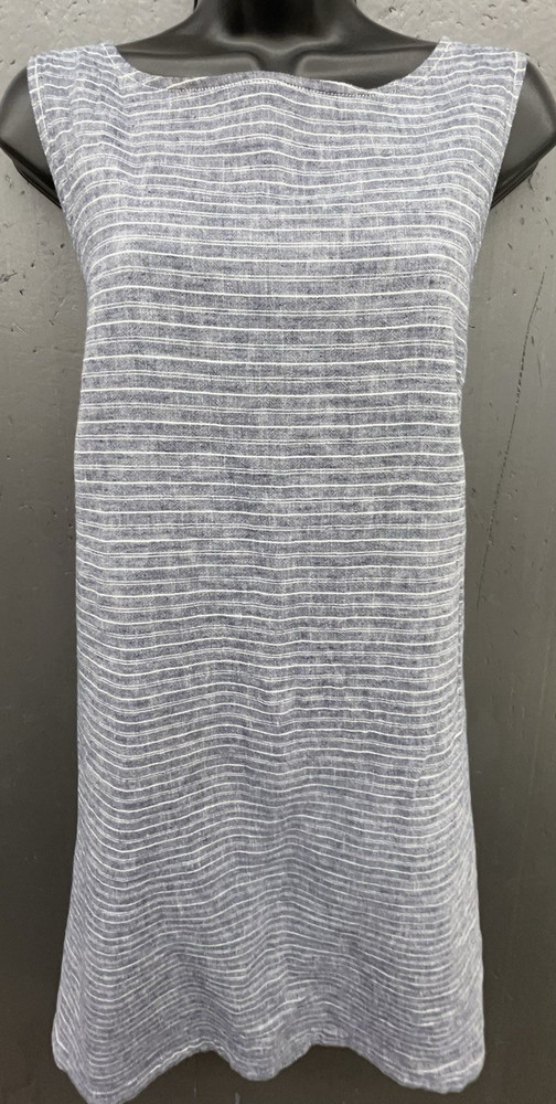 Beach Lunch Lounge Dress L Blue Striped Linen Cotton Coastal Prep Beach Nautical