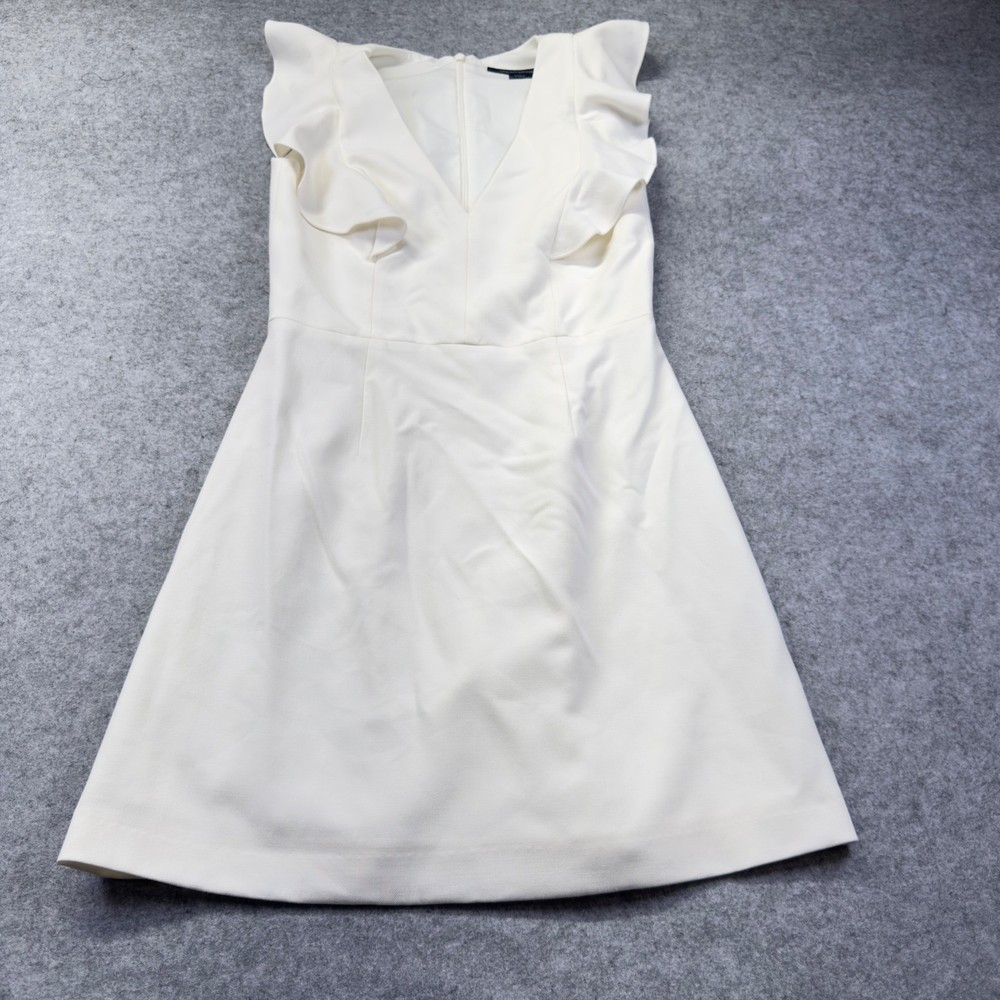 French Connection Dress Womens 4 White Excellent Ruffle V-Neck Sleeveless Mini
