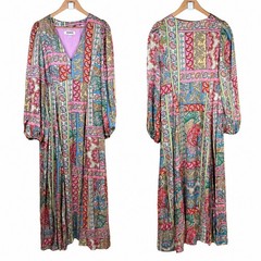 Boden Blouson Maxi Tea Dress Women 14 Pink Paisley Silk Blend Flowy Cottagecore