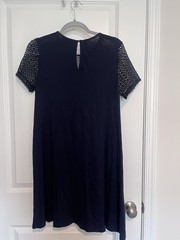LOFT Outlet Shift Dress Navy XS Lace Short Sleeve Round Neck