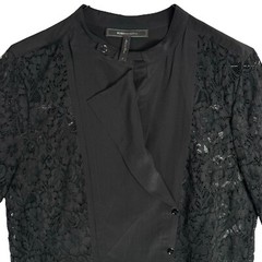 BCBGMAXAZRIA Lunah Black Lace Shift Dress Size S Long Sleeve Roll Tab Minimalist