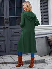 Womens Long Cardigan Lightweight V Neck Knit Button Hooded with Pockets Trendy