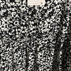 NEW ZARA Black White PRINTED MIDI DRESS Slot Collar Tied A-line Size S B1164