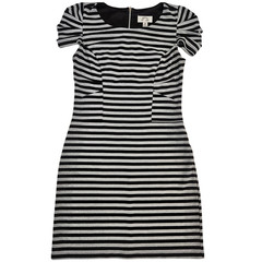 Striped Midi Dress Womens M Black Gray Ribbed 90s Grunge Alt Whimsigoth Business