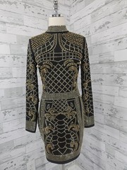 Fashion Nova Women&rsquo;s M Black Embellished Dress Gold Studded