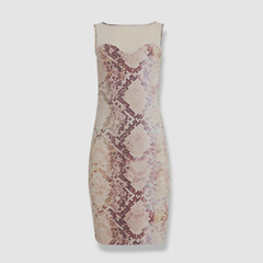 $118 Guess Women&rsquo;s Beige Amanda Sleeveless Snake-Print Midi Dress Size L