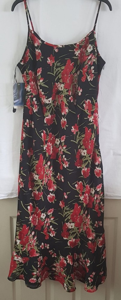 Ladies AMARANTO Black/Red Floral Strappy Dress Size 18