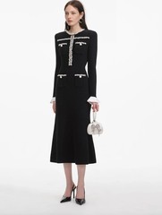Self-Portrait Black Pearl Trim Knit Midi Dress