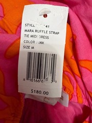 J.Marie Mara Ruffle Strap Tie Back Midi Dress Pink Orange Sun Print Tiered Size