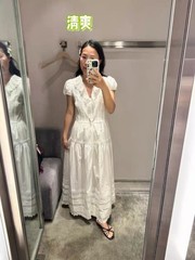 2026 New DOEN Embroidered V-neck short sleeved shirt with waist cinching dress