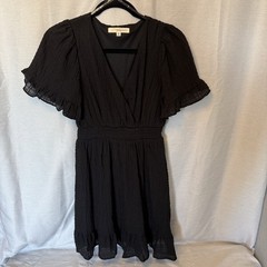 Rewind Black Babydoll Boho Mini Dress XS Juniors Boho Festival Flutter Sleeve