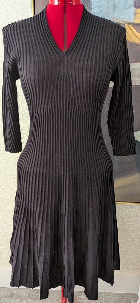 Large Black JULIETA Peruvian Connection Pima Cotton Pleated Knit Dress Fit Flare