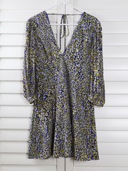 REISS NWT $265 Daisy Floral Deep V Neck Puff Sleeve Mini Dress Size US 10