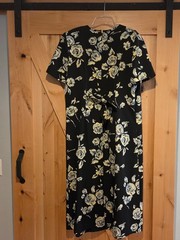 Vtg Kathie Lee Sz 14 Maxi Dress Black Pastel Tie Back Pintuck Pleat