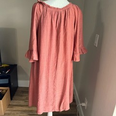 Naif Terracotta Pink Button Down Ruffle Sleeve Shift Dress XL