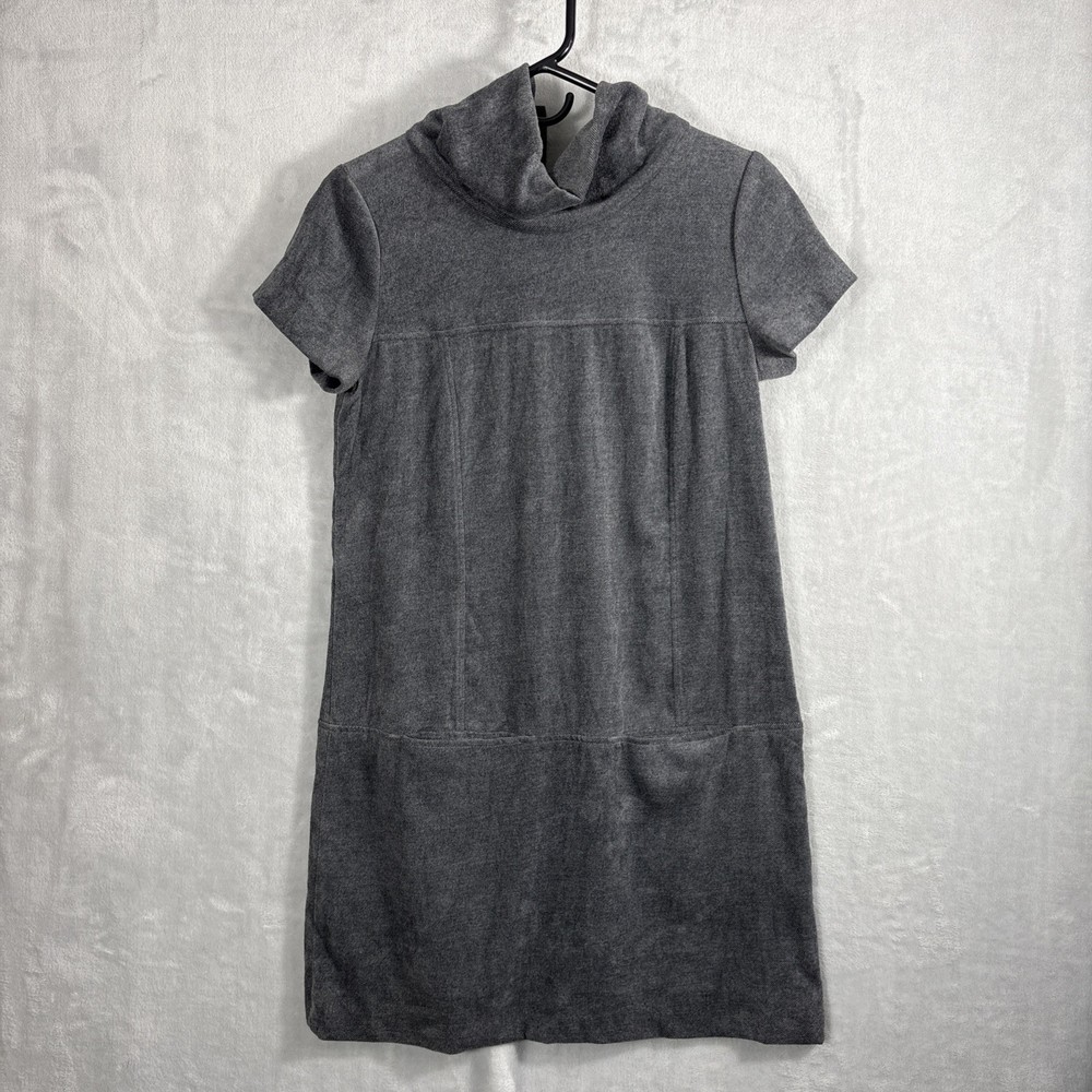 Mango MNG Suit Short Sleeve MOD Short Dress Velvet Cowl Grey Pockets, USA 6, EU
