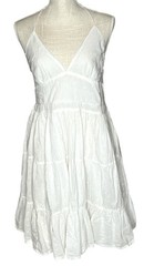 Glamor Angel White Halter Tiered Dress With Polka Dots & Ruffle Hem M