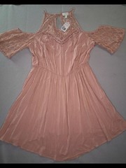 NWT Forever 21 Plus 1X Dusty Pink Lace Cold Shoulder Dress Boho Romantic Mini Dr