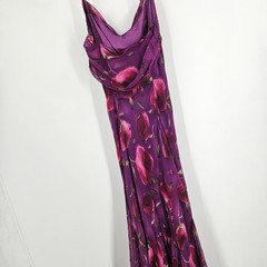 Vintage y2k Gilar Purple Floral Beaded Maxi Ruffle Slinky Fairy Prom Sz 8