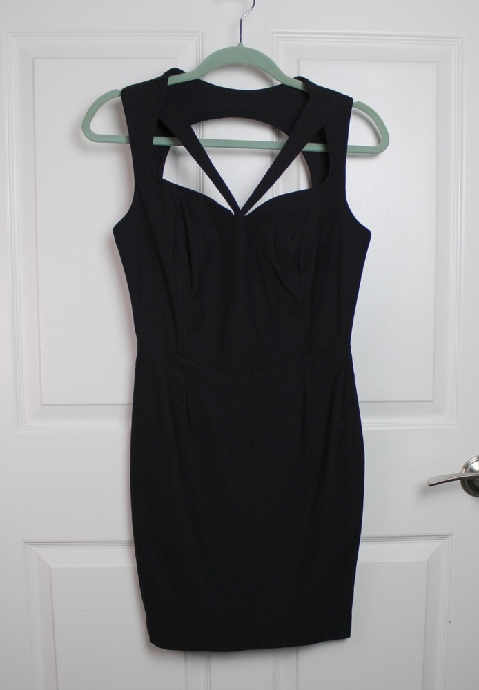Solemio Black Cage Neck Sleeveless Mini Dress Back Zip Stretch Twill Size Med