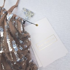 Mac Duggal Mini Dress Womens 2 Nude Silver Beaded Strap Sequin Ruffle Tiered