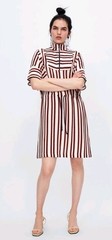 ZARA Rust/Navy blue Stripe Casual Midi Dress. US Size S NWOT C26