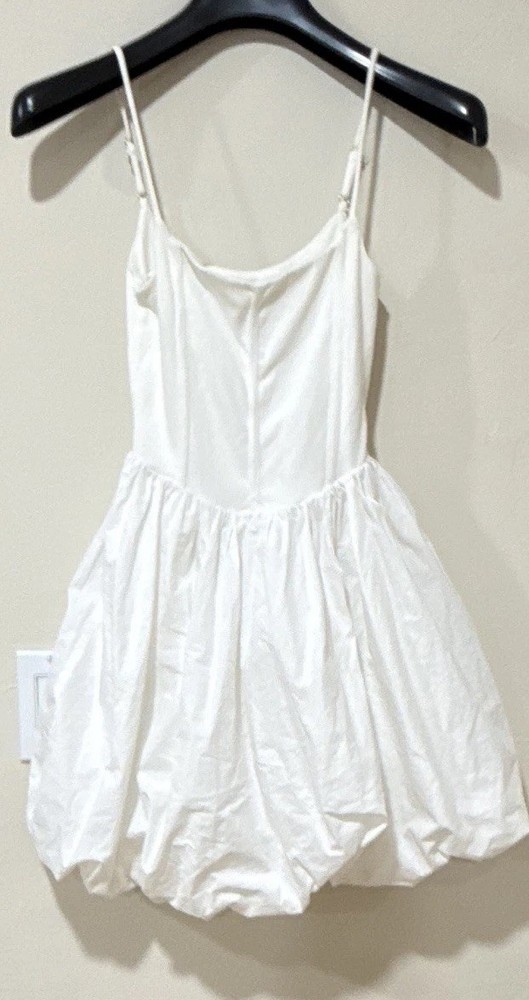 Lush Off-White Ribbed Sleeveless Dress XS Adjustable Straps Ruffle Zip