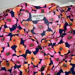 Vintage 80s 90s Caroline Wells Petites Women P12 Floral Rayon Dress Button Front