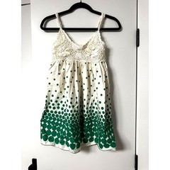 Women&rsquo;s Boho Crochet Lace Green Polka Dot Sleeveless Babydoll Dress Size S F299