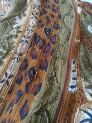 Vintage Select Brown and Green Beaded Floral Animal Print Dress Women&rsquo;s Medium