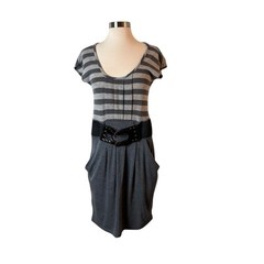 Delirious Los Angeles Round Neckline Cap Sleeve Belted Dress Gray Womens XL