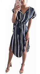 Women&rsquo;s Casual Floral/Geometric Pattern Short Sleeve Spring-Summer Dress w/ Belt